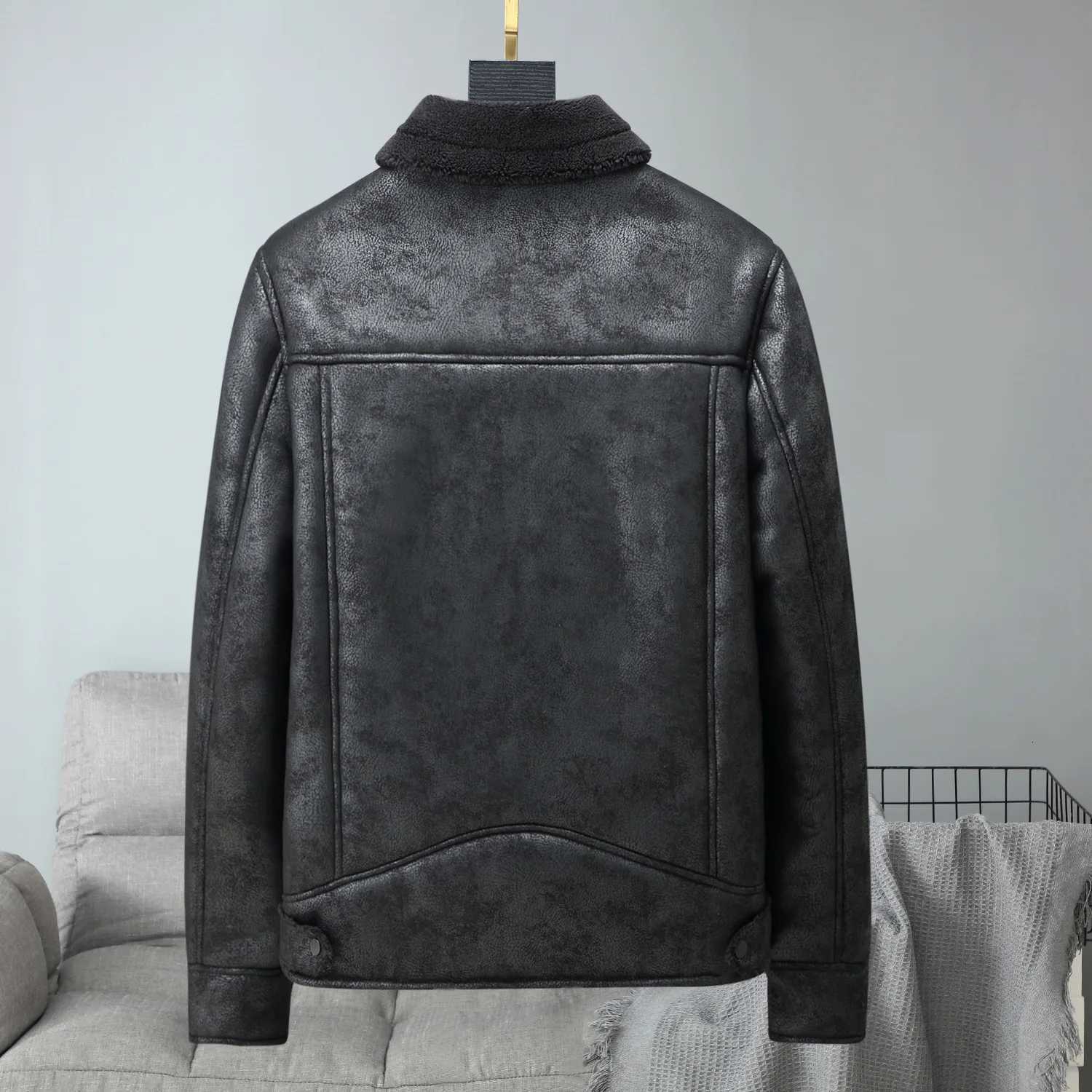 Leather Coat Men Plus Thick Fleece Men Fur Collar Velvet Autumn and Winter New Thickened Youth Main Mens Winter Leather Coat W251023