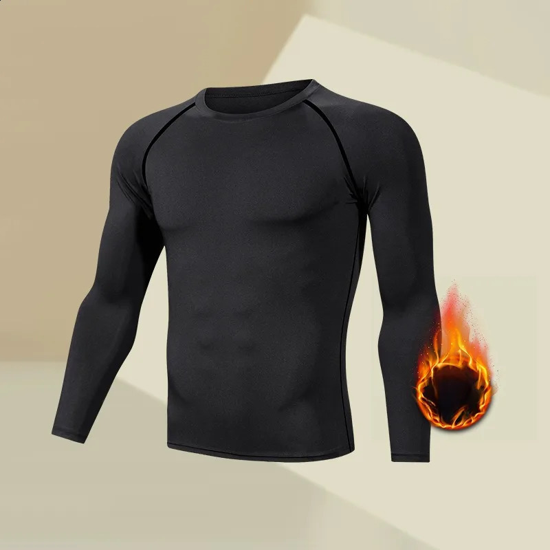 Mens warm tight fitting high elasticity body building clothing mens long sleeved running basketball training Tshirt 251023
