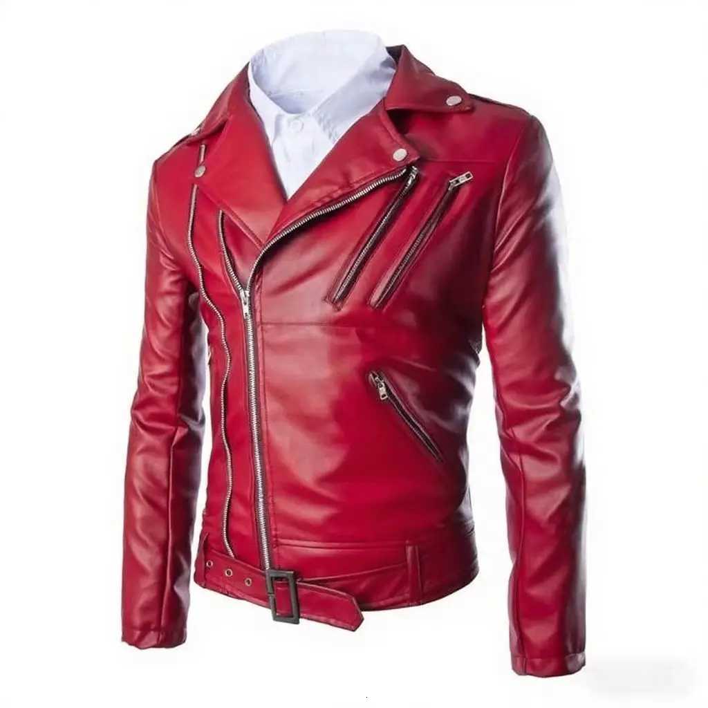 2025 fashion mens clothing lapel locomotive multizipper design fashion short PU leather jacket W251023