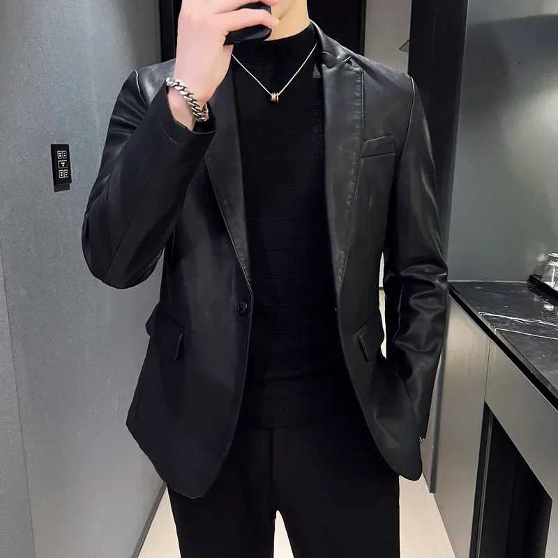 Fashionable Pure Color PU Leather Jacket Mens Motorcycle Clothes Outerwear Leather Suit Casual Regular Fit Mens Coat W251023