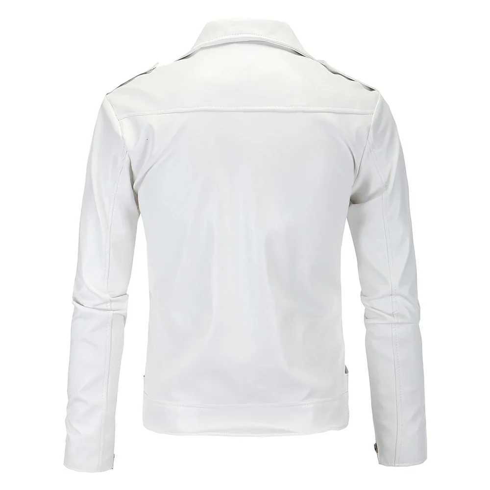 Mens Leather Jackets 2024 New White Black Casual Lapel Slim Fit Diagonal Zipper Motorcycle PU Leather Jacket Coat Mens Clothing W251023