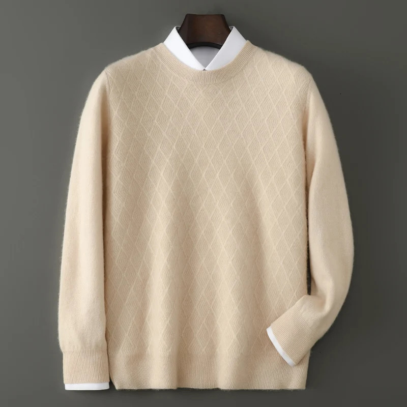 Mens 100 Pure Wool Sweater ONeck Loose Pullover AutumnWinter Large Size Knitted Bottom Shirt Korean Business Casual Tops 251016