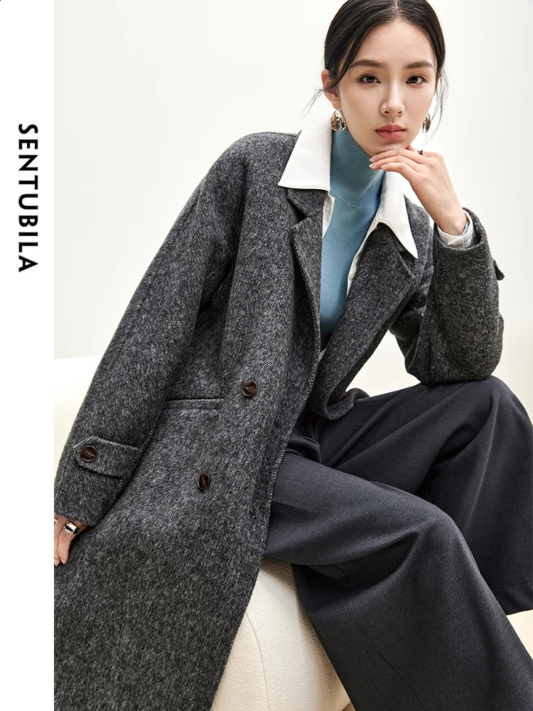 SENTUBILA Long Woolen Coats For Women Outerwear Winter y Warm Straight Double Breasted High Quality Overcoat W44O56042 251021