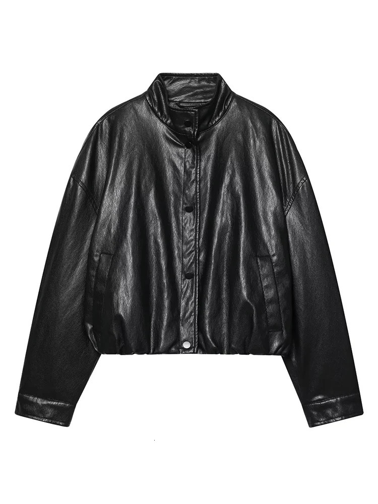Womens Jacket Autumn Fashion Faux Leather Bomber Jackets For Women Short Coat High Street Long Sleeve Casual Outerwear 251020