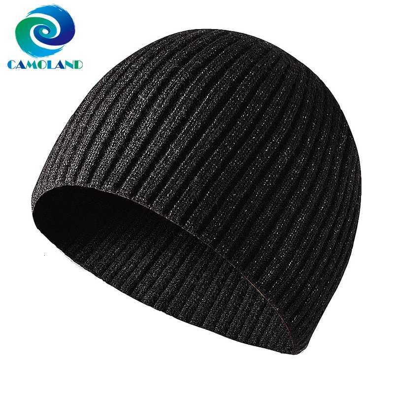 CAMOLAND New Winter Hat Men Solid Color Knitted Beanies Hat Warm Cforab Hat Outdoor Casual Skl Soft Bonnet HatsW251023