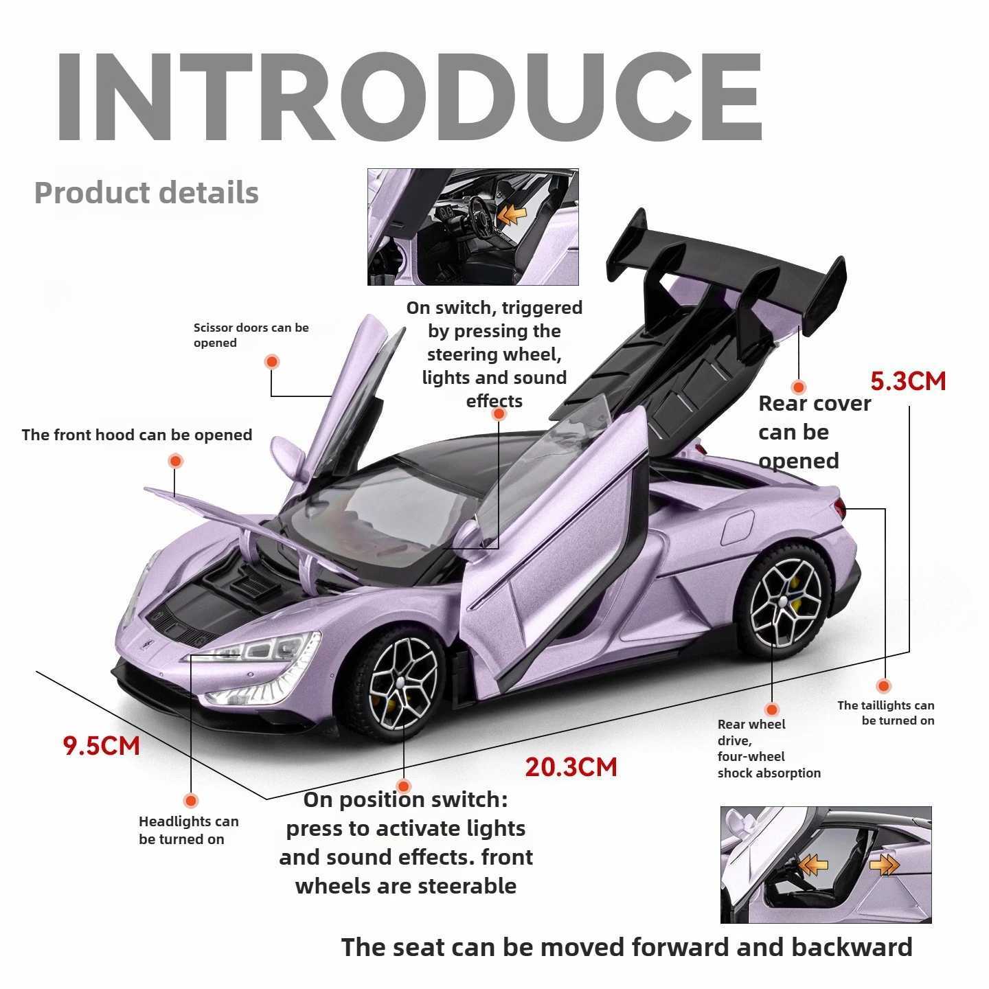 124 YangWang U9Look up at U9 Supercar Alloy Diecasts Toy Vehicles Metal Toy Car Model Sound And Light Collection Kids ToyT251023