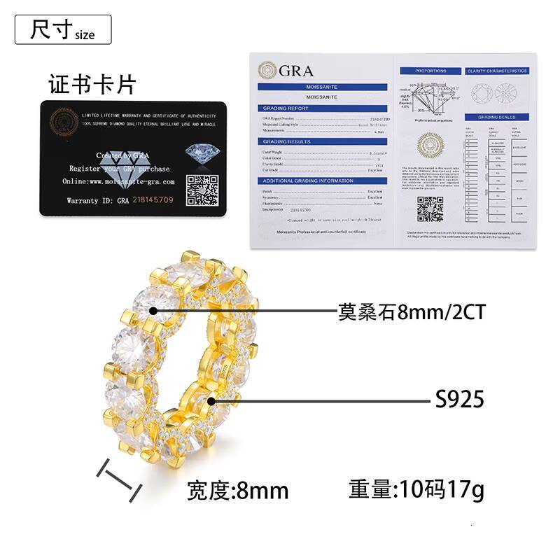 Wholesale High Quality Fashion Luxury Hip Hop Cuban Iced Out 925 Sterling Silver Moissanite Ring for Men and Women