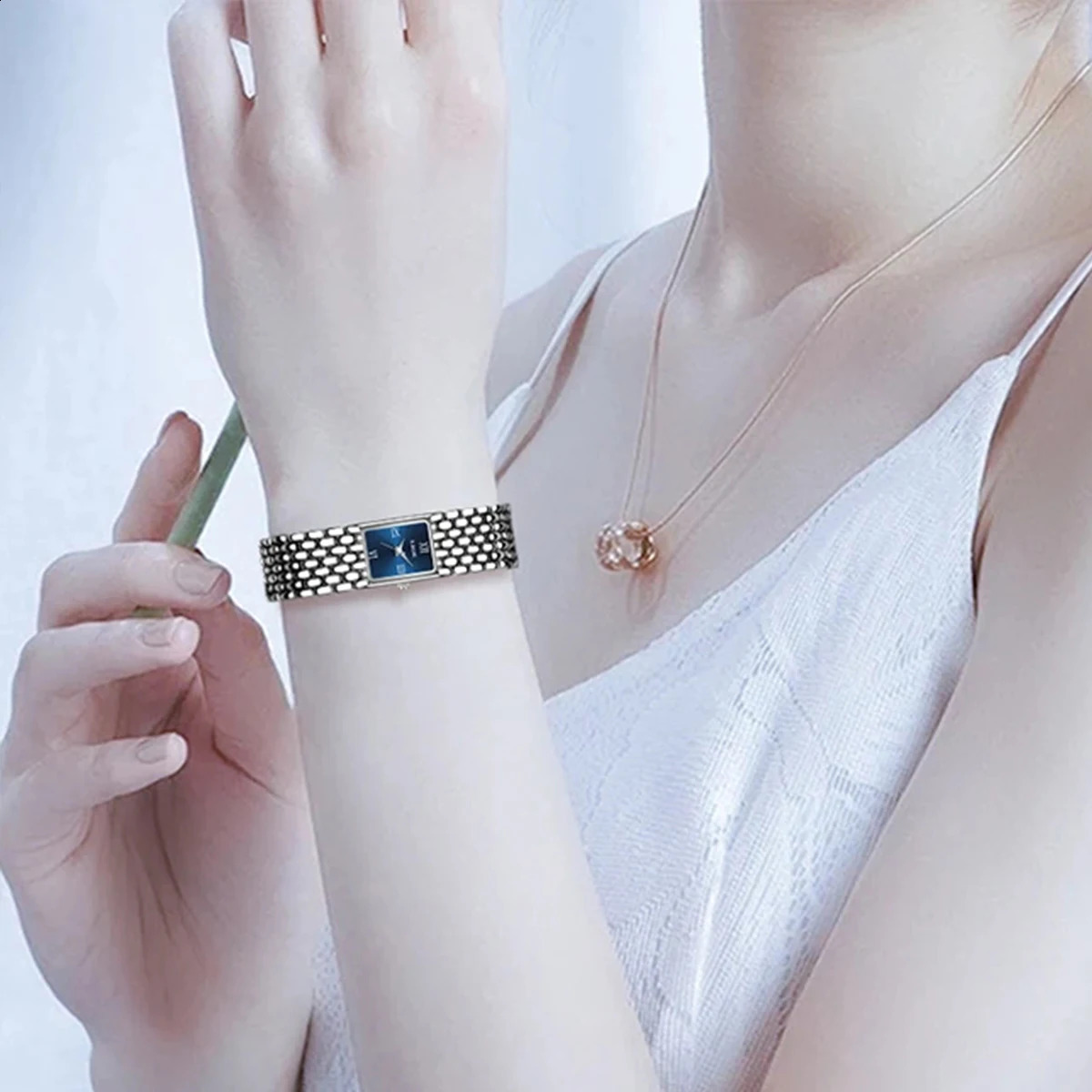 LIGE n Ladies Watch Fashion Quartz Wristwatch Silver Simple Square Women Watches Stainless Steel Folding Clock 251021