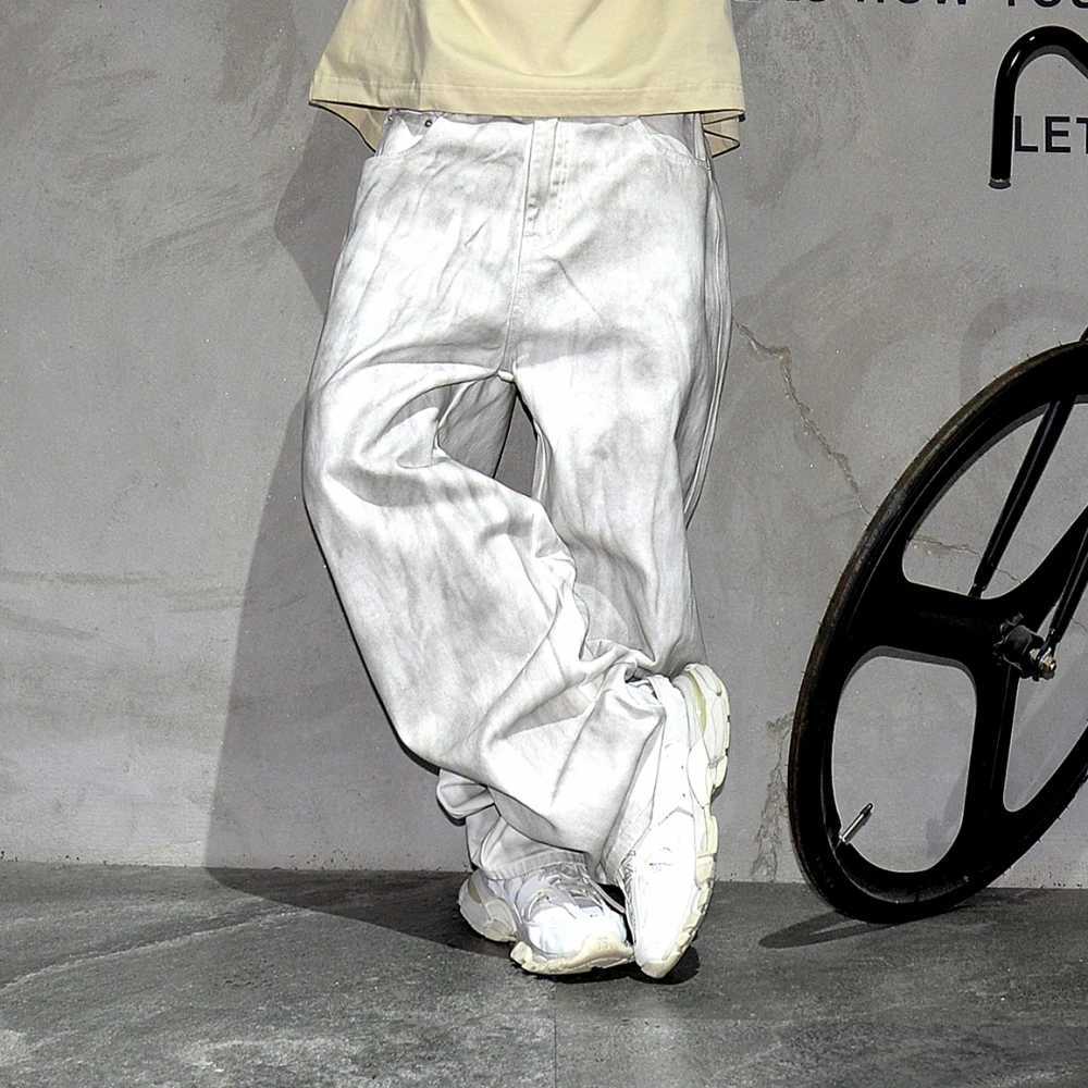 American Strtwear Hip Hop Dirty White Baggy Jeans Korean Fashion Denim Cargo Pants Men Y2k Kpop Skateboard Trousers Male C251023