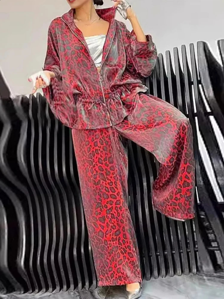 Autumn Womens Long Sleeve Casual Style Polyester Material Fashion Collar Loose Zipper Top Pants Set 251022