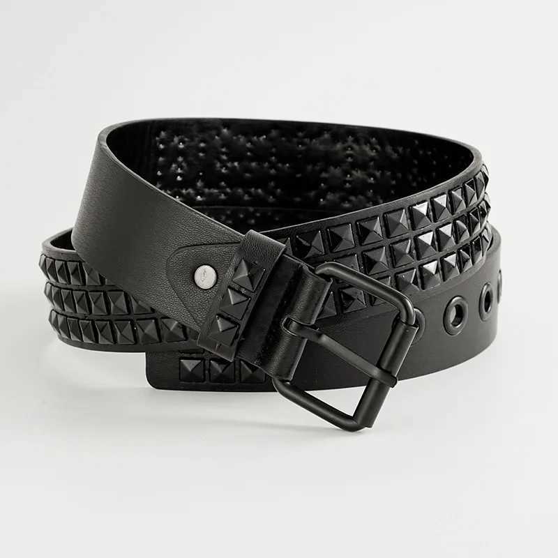 Punk style rivet belt set equipped with stainless steel square buckle PU panel material male and female pyramid rivet beltsXJ251023