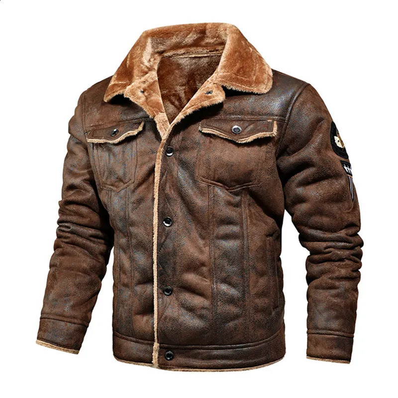 High Quality Leather Jackets Casual Man Winter Fleece Motorcycle Faux Jacket Male Antiwind Lapel Zipper Men 251023