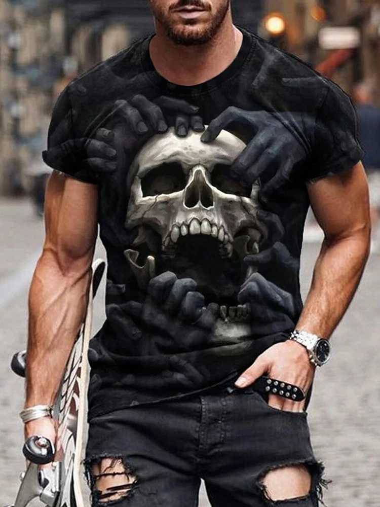 Halloween Street Mens Tshirt Skull Print Mens Tshirt Casual Shortsleeved Top Outdoor Sports Fashion Mens Tshirt ClothingXJ251023