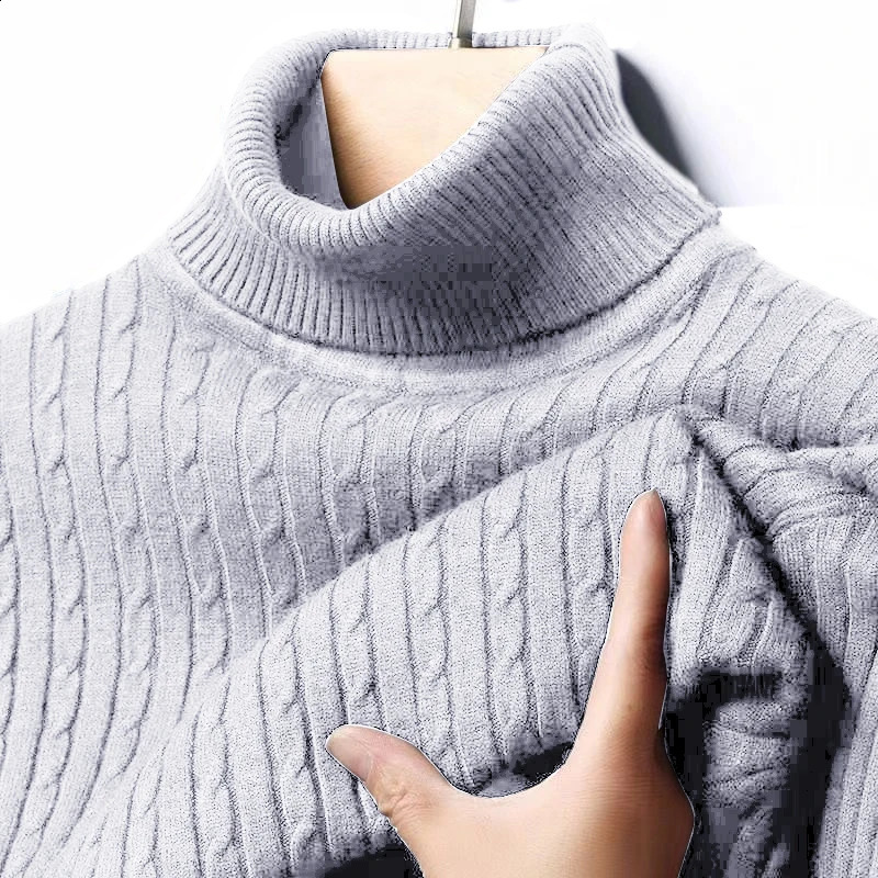 Autumn Mens Ribbed Turtleneck Sweater Warm Fitted Knitted Pullover Sweatesr Jacquard Striped Casual Long Sleeves Basic Top 251023