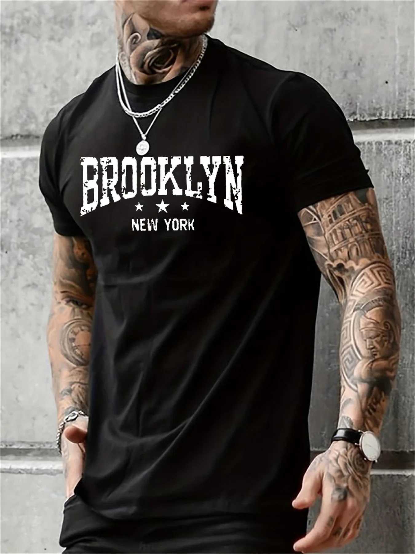 Mens 100 pure cotton summer casual loose Brooklyn New York letter printed comfortable round neck short sleeved Tshirt topXJ251023