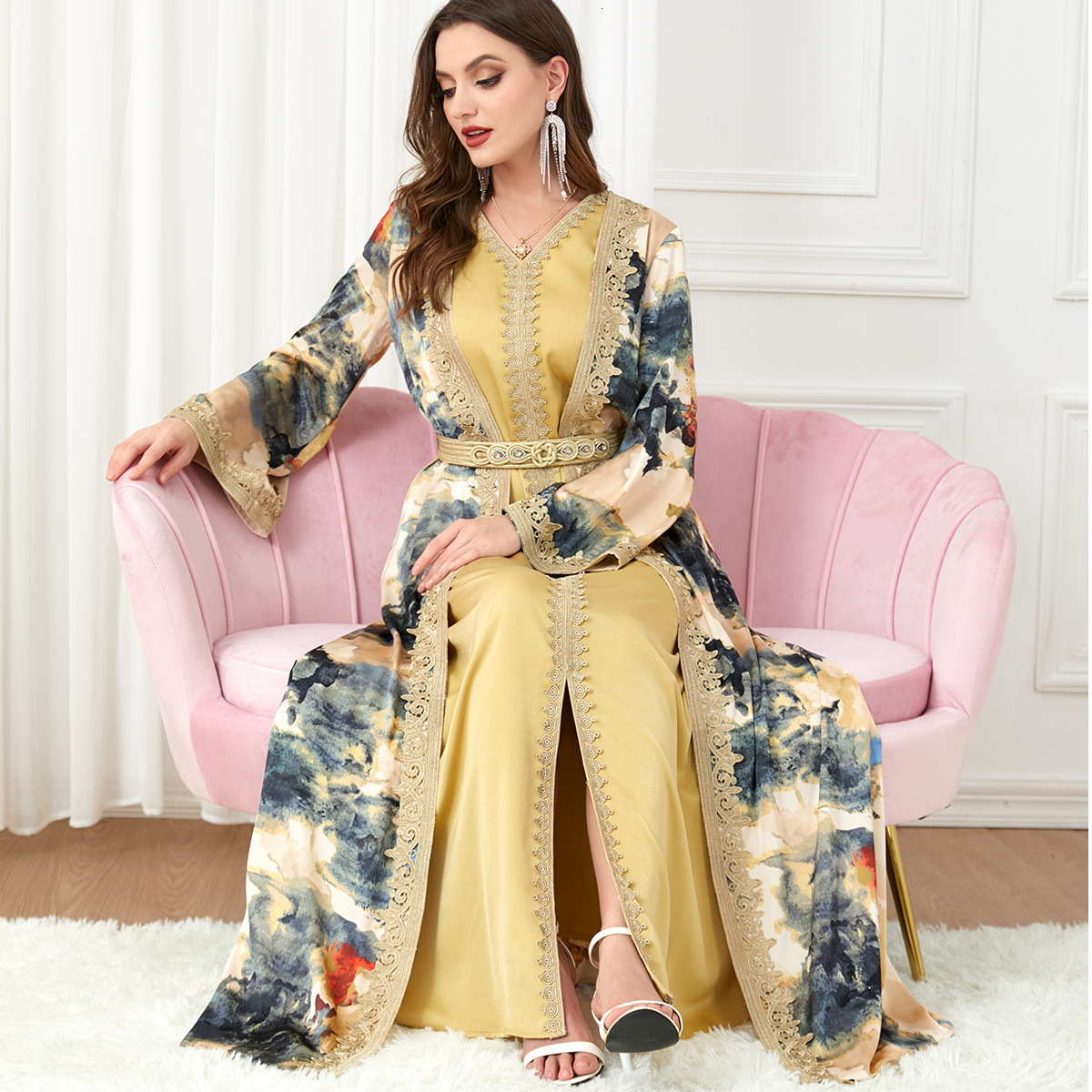 Middle Eastern designer's new robe patch Muslim two-piece dress Muslim clothing set Women's fashion