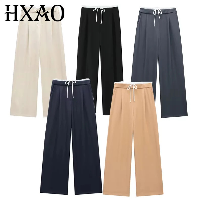 HXAO Womens Pants Baggy Wide Pants Woman Office Wear Pleats Black Pants For Women Autumn Casual High Waist Formal Trousers 251022