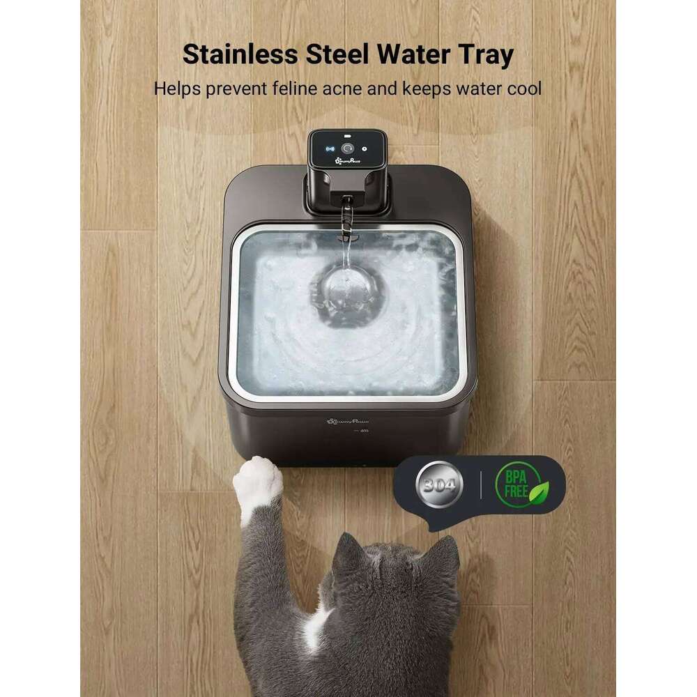 designer brand DownyPaws L Automatic Stainless Steel Cat Water Fountain mAh Wireless Pet Drinker Battery Sensor in Dispenser