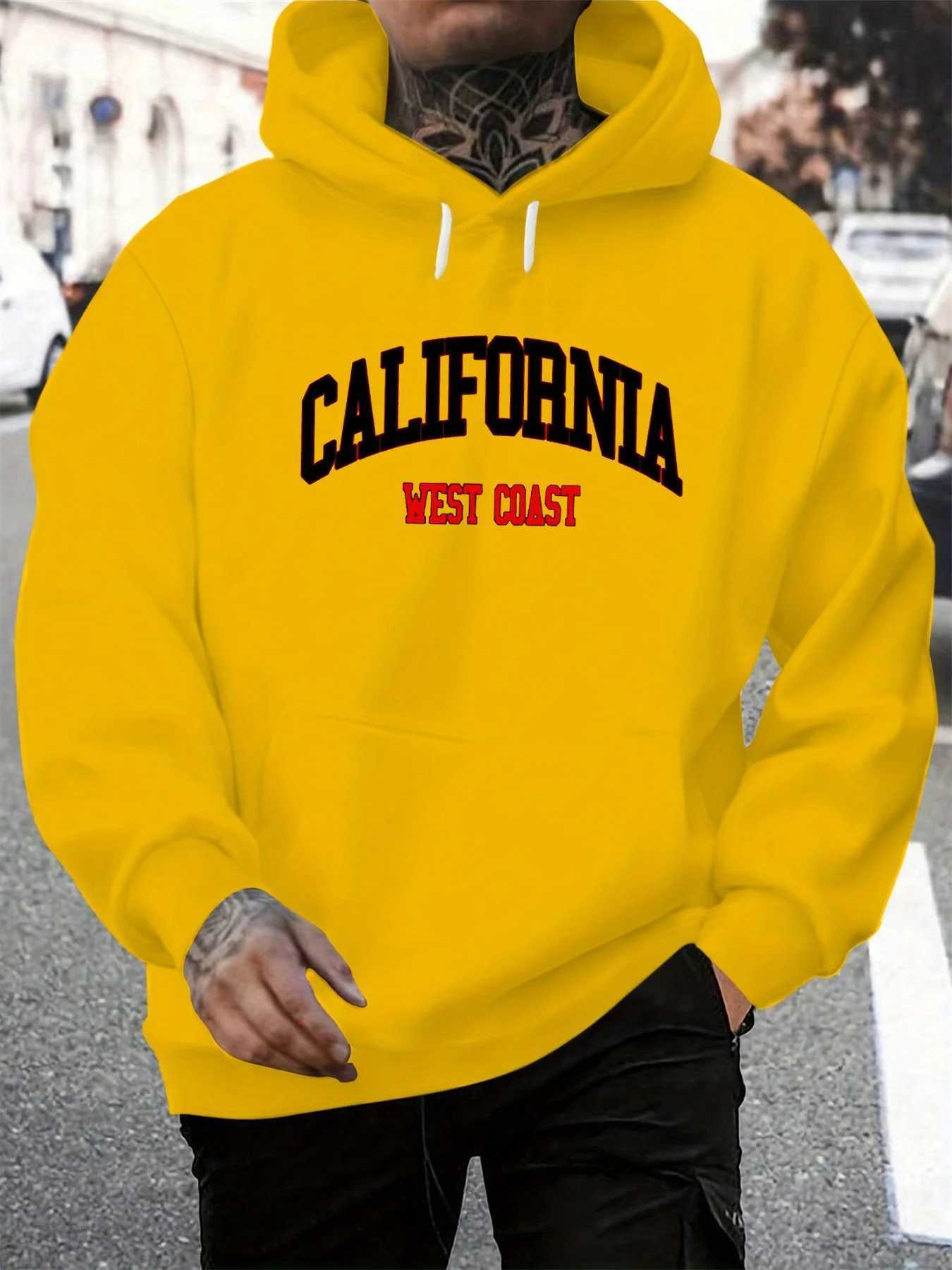 Mens AutumnWinter Casual Fashion Loose Hoodie California West Coast Letter Printed Long Sleeve Warm HoodieT251023