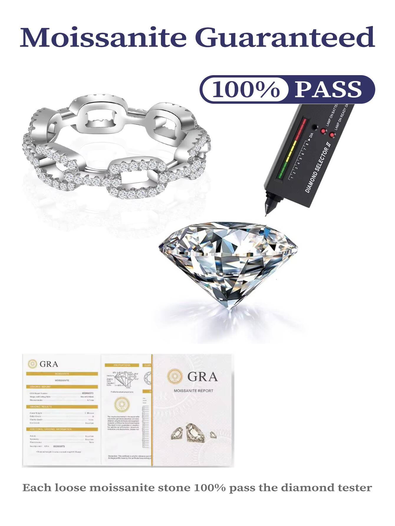 Aivenchy Ladies Fine Link Ring Jewelry Rhodium Plated Lab Grown Diamond Women Moissanite S925 Sterling Silver Finger Ring