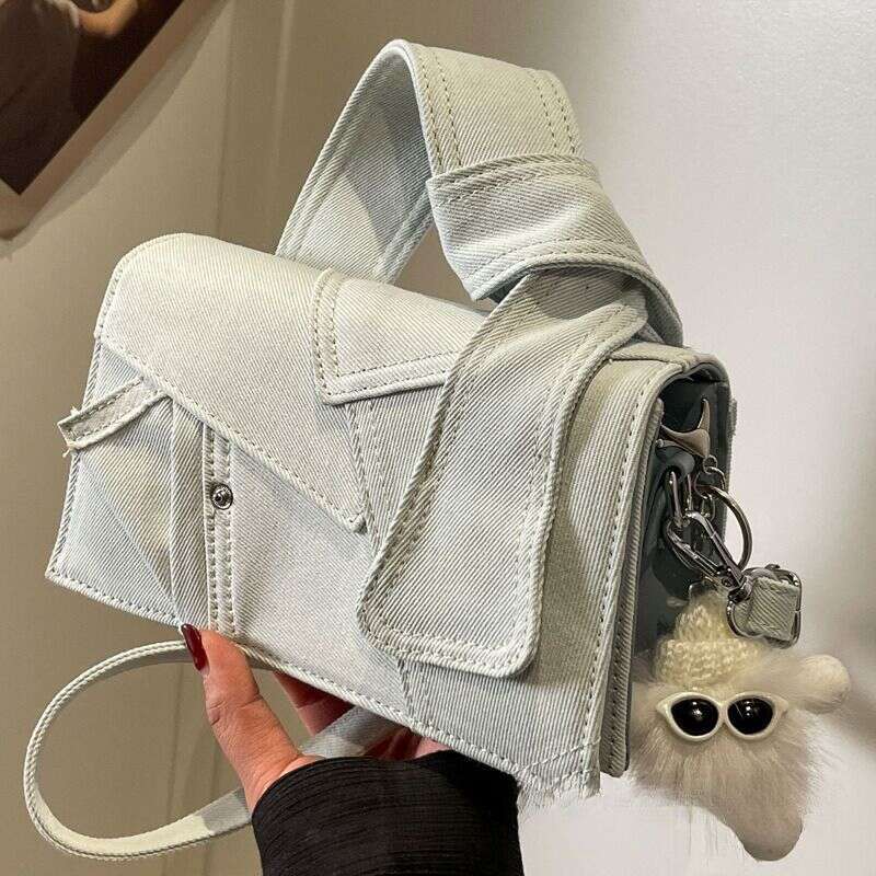 Handba For Women, Fashionable Patchwork Crossbody Niche And Versatile Casual Shoulder Ba, Simple Denim Small Square