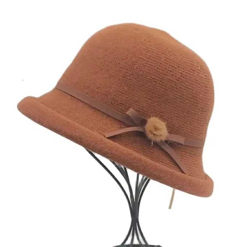 Woon Bucket Hat Wens Autumn and Winter Bow Korean Version Versati Japanese De Basin Hat British Retro Top Hat TideW251023
