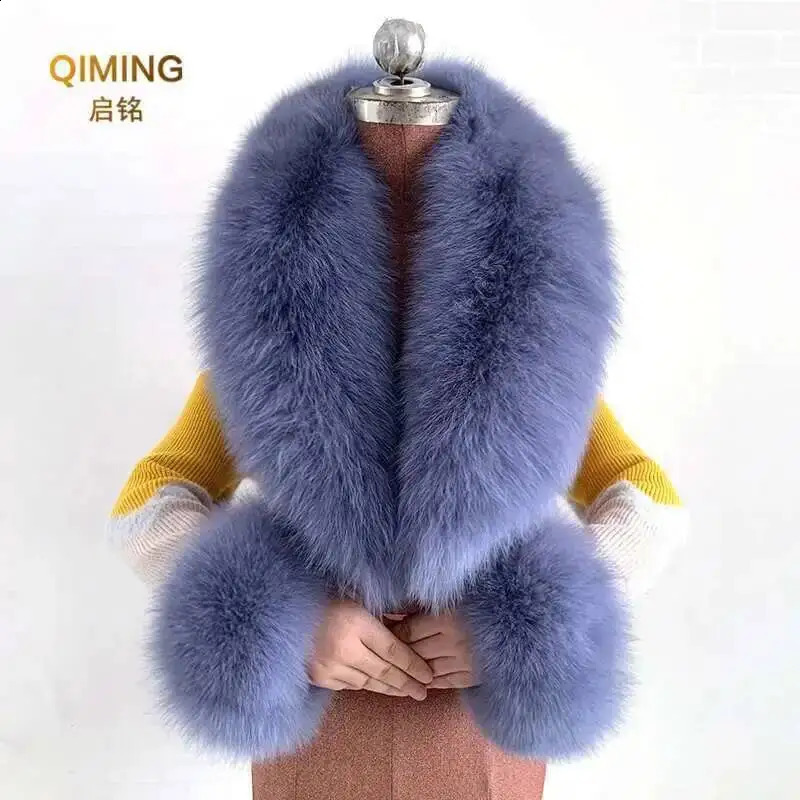 Real Fox Fur Collar Cuffs Set For Women Men Winter Neck Warmer Furry Scarf Fluffy Pelt Shawl Coat Overcoat Fashion Accessory 251022