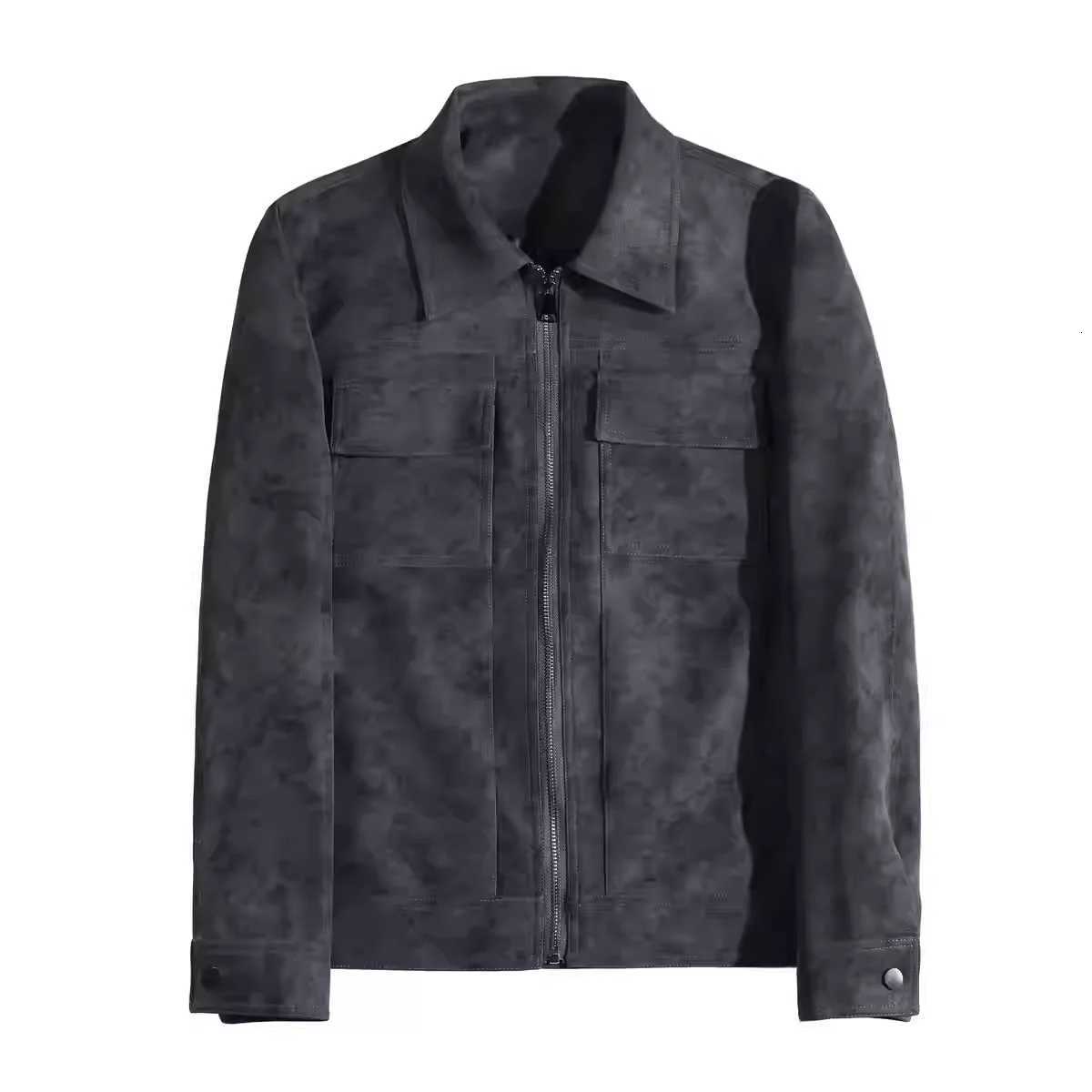 Frosted PU Leather Jacket For Men Fashion Front Pockets Decor Turn Down Collar Mens Casual Jackets and Coats Slim Fit All Match W251023