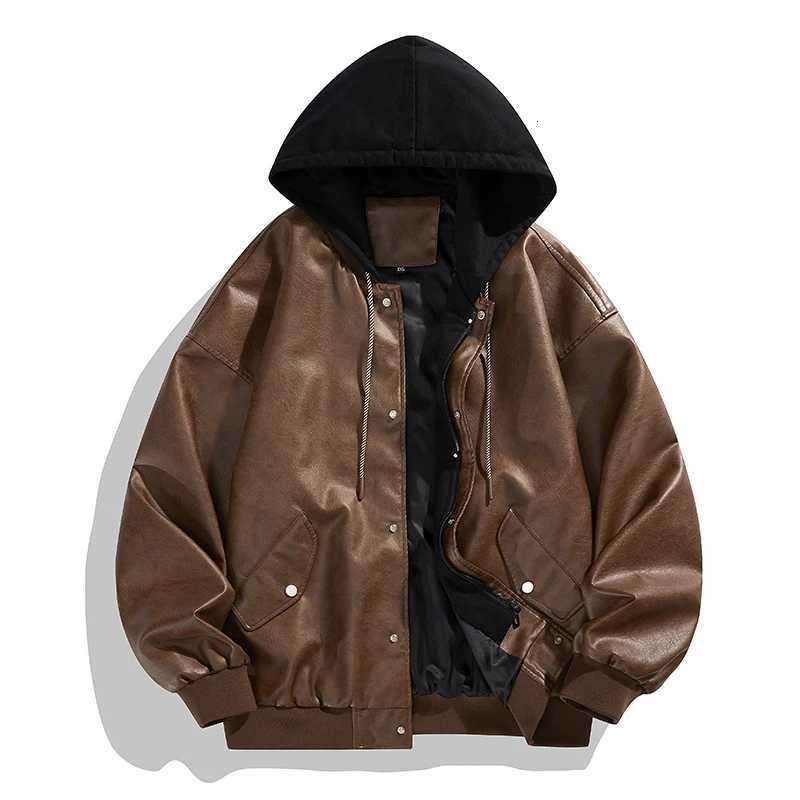 Hoodie Vintage Faux Leather jackets Trendy Cool Black Faux Suede PU Leather Jackets Mens hip hop Style Luxury Leather Clothes W251023