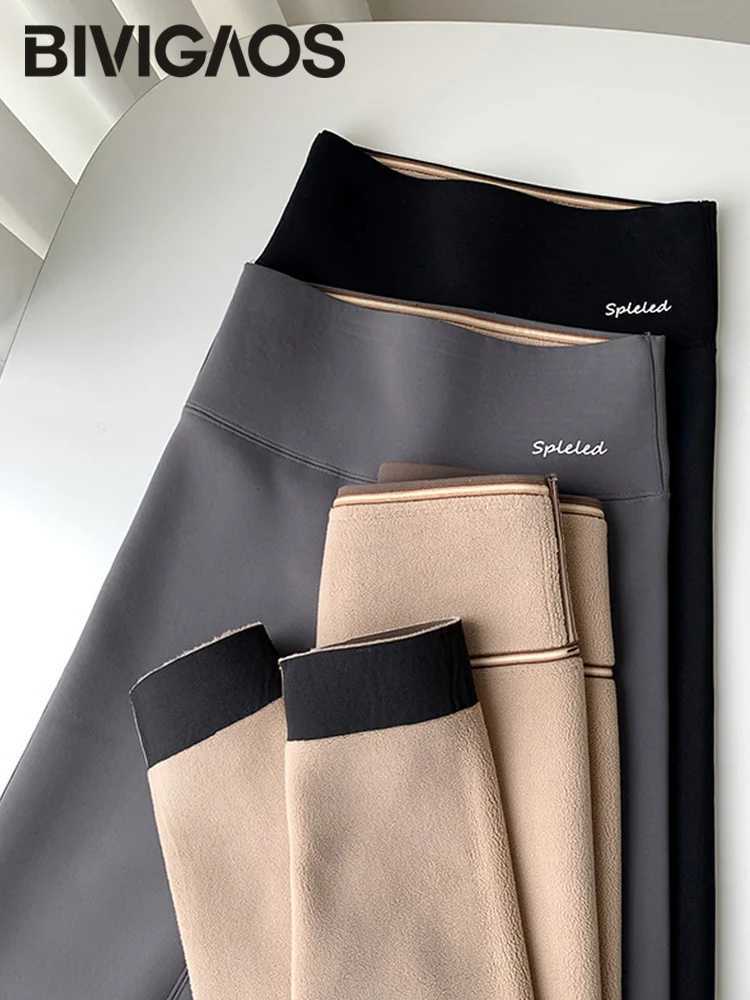 BIVIGAOS New Autumn Winter Alpaca Velvet Shark Leggings Womens Fleece Thickened Warm Leggings Seamless Casual LeggingsT251023