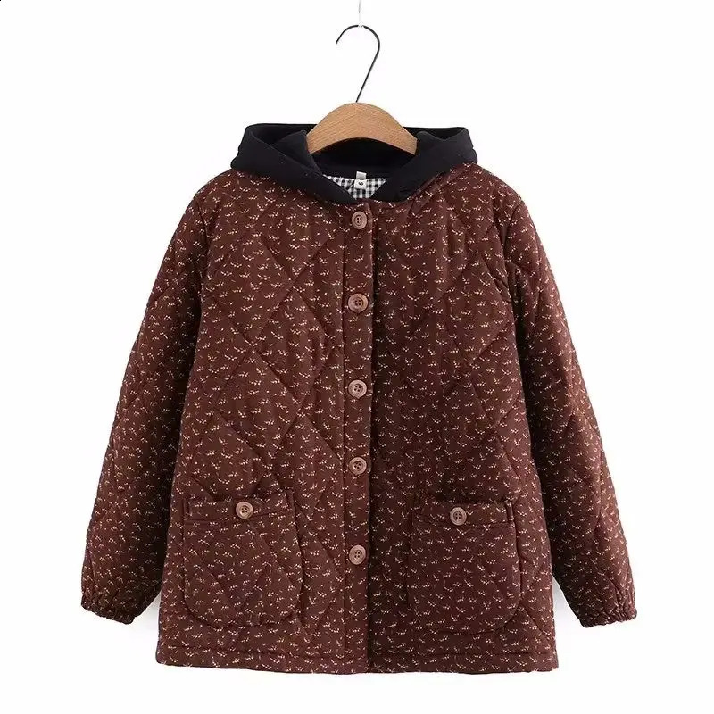 Large Size Quilted Jacket Women Cotton Clothes Retro Floral Hooded Loose Autumn Winter Padded Casual Coat Outerwear Z805 251021