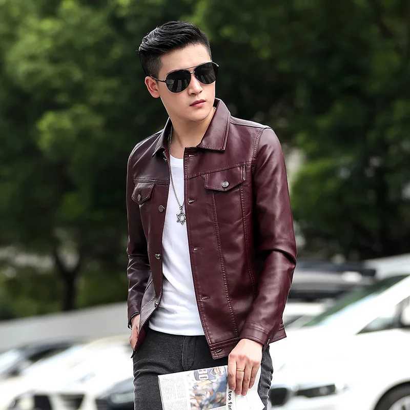 Korean trend slim fit handsome youth Leather Coat mens plus size brand New leather jacket for mens leather jacket casual jacket W251023