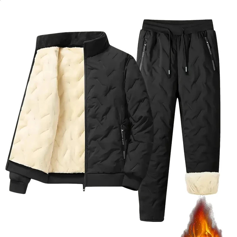 Mens autumn and winter sports suit stand collar casual cardigan jacket outdoor thick warm cotton pants twopiece set 251023