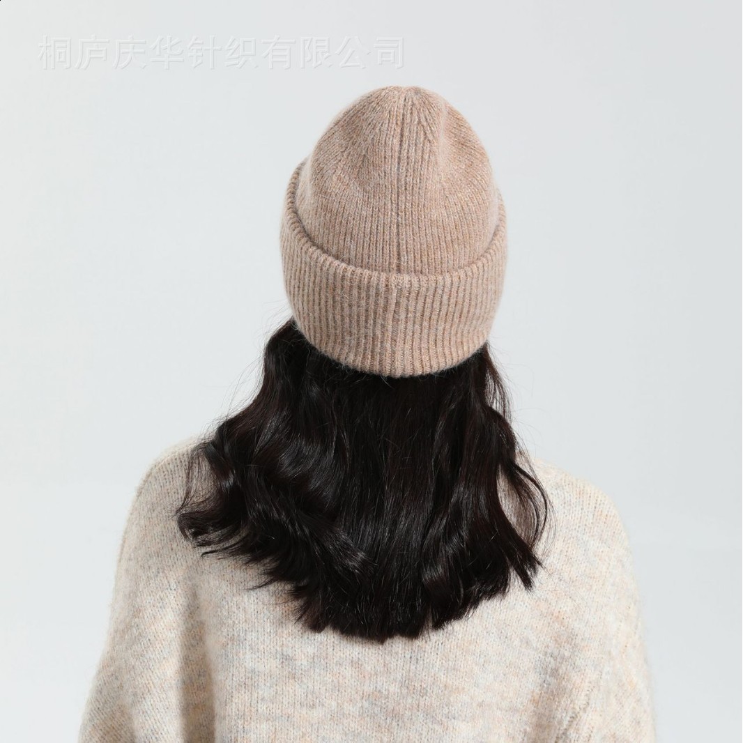 HighEnd New Rabbit Fur Knitted Wool Hat Women Trendy Autumn Winter Cold Hat Warm Pullover Knitted Hat 241114