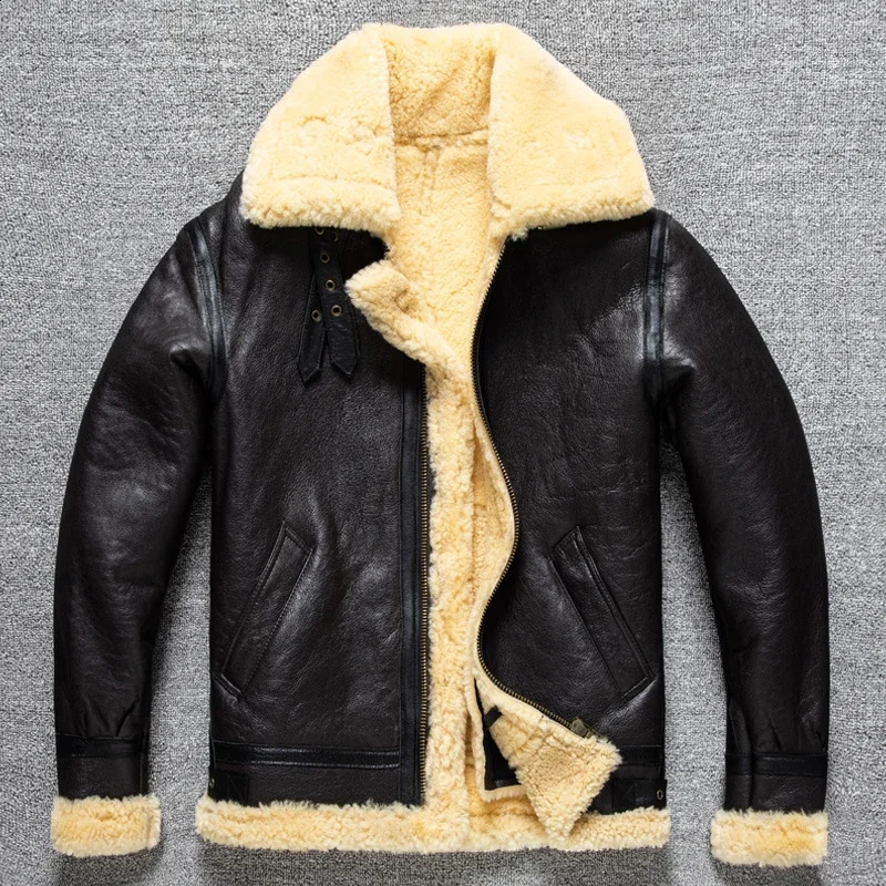 Original ecological pure sheepskin fur integrated winter outfit B3 Tuscan real leather jacket mens plus thick coat 251023