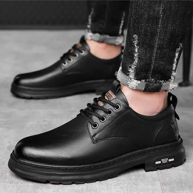 Mens Casual Leather Shoes Trendy Allmatch Platform Shoes Mens Business Breathable Leather Shoes Zapatos De Hombre 251017