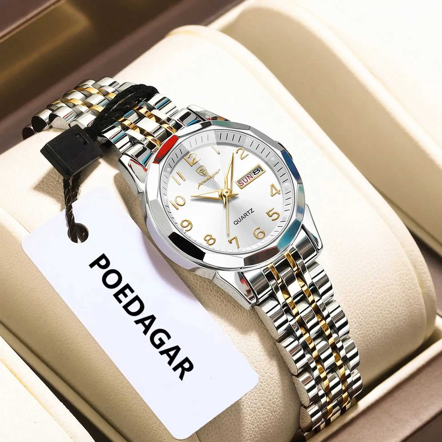 POEDAGAR Top Original Quartz Ladies Wristwatch Stainless Steel Date Week Woman Watch Waterproof Luminous Fashion Womens WatchesL251023