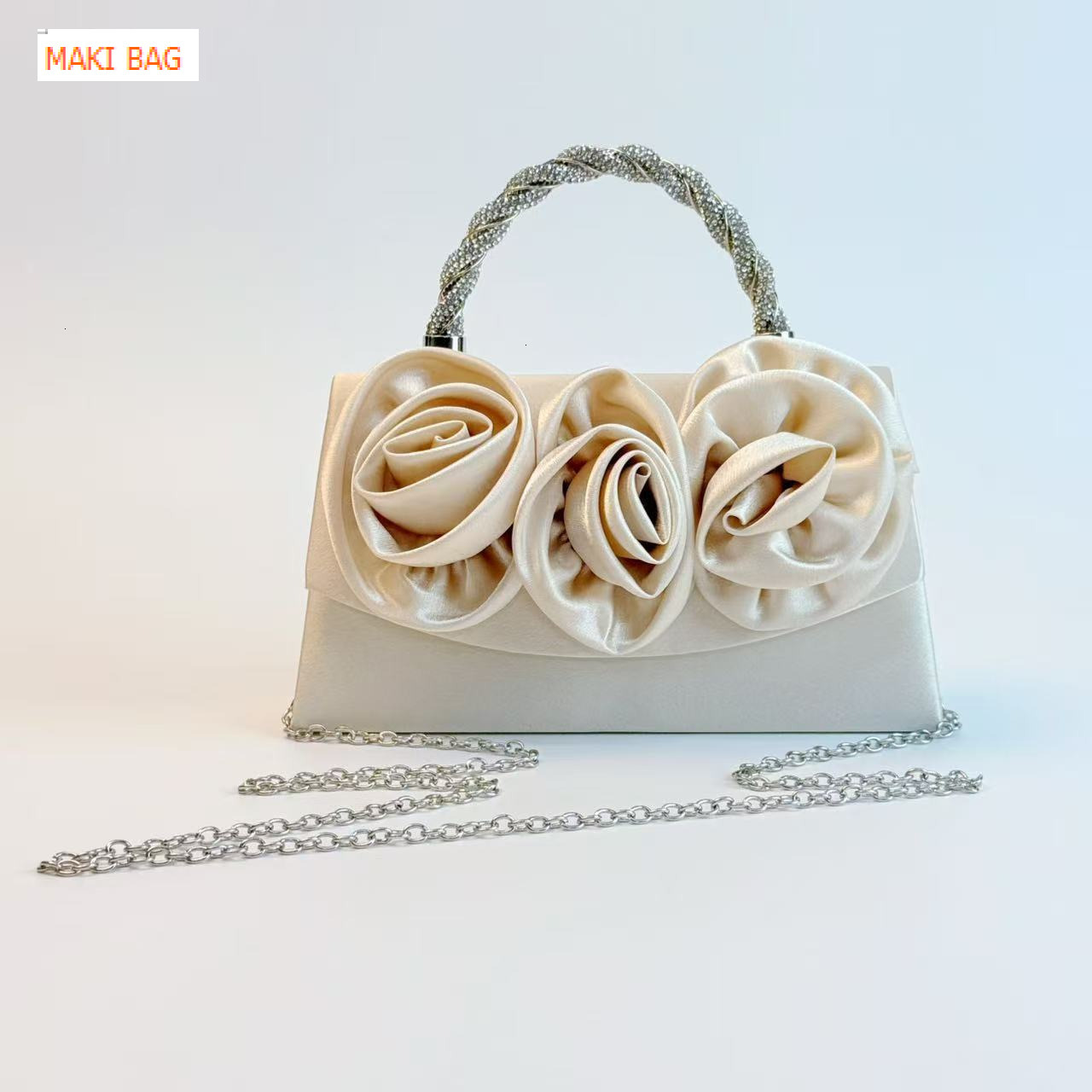 New Diamond Set Handbag, Satin Flower Fashion Party Evening Bag, Banquet Bag, Crossbody Bag, Banquet Bag, Designer Bag, Luxury Bag
