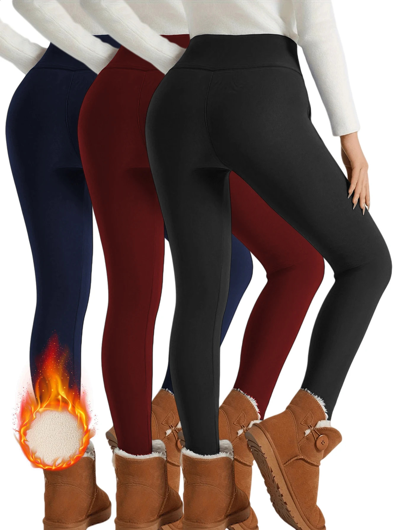 3 Pack Winter Warm PantsFleece Lined High Waist Leggings for Women BlackNavyWine Red Thickened Thermal Trousers Windproof 251022