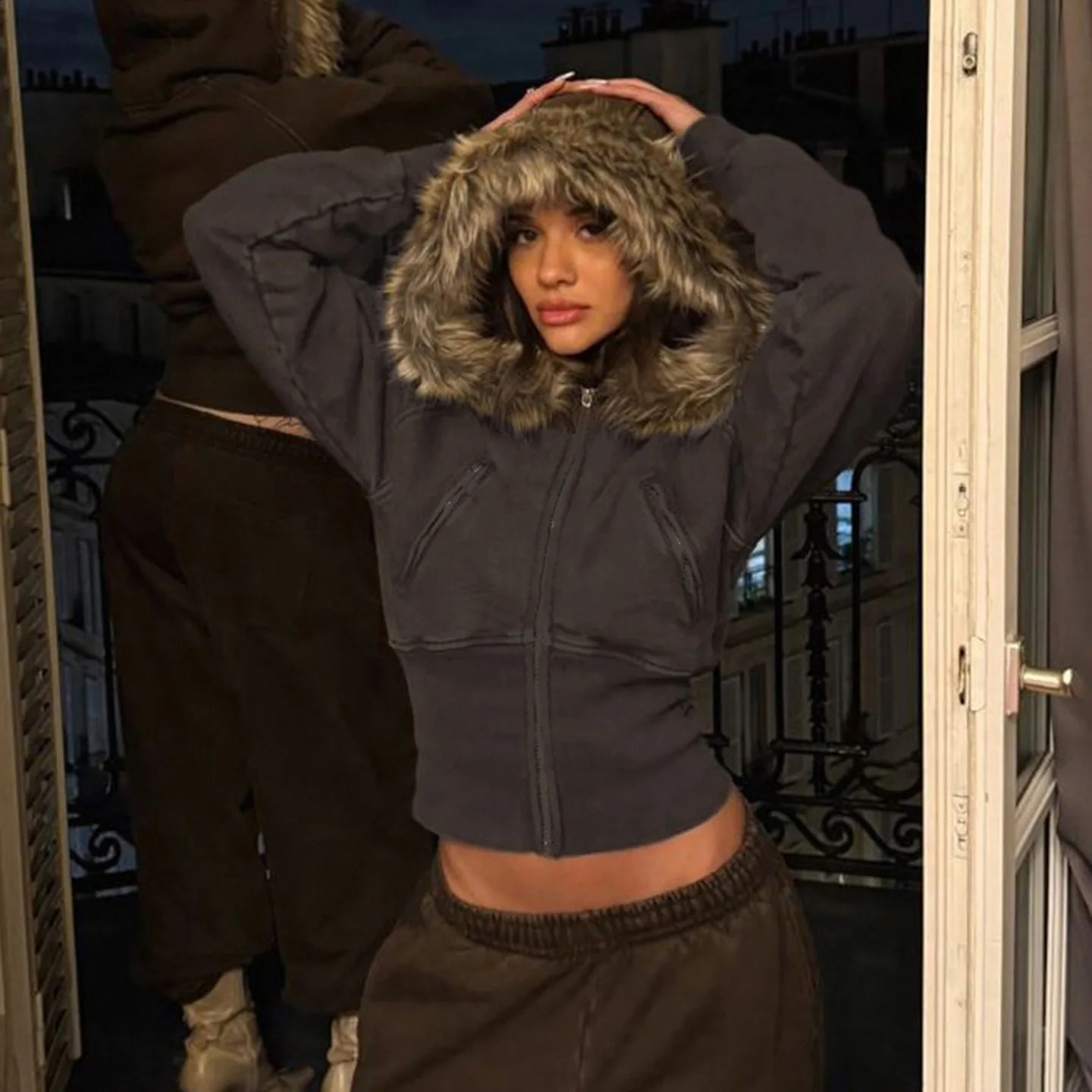 2025 Autumn Winter Hooded Jackets Fashion Women Long Sleeve Slim Y2K Zipper Vintage Coats High Street Fleece Pocket Outwear 251018