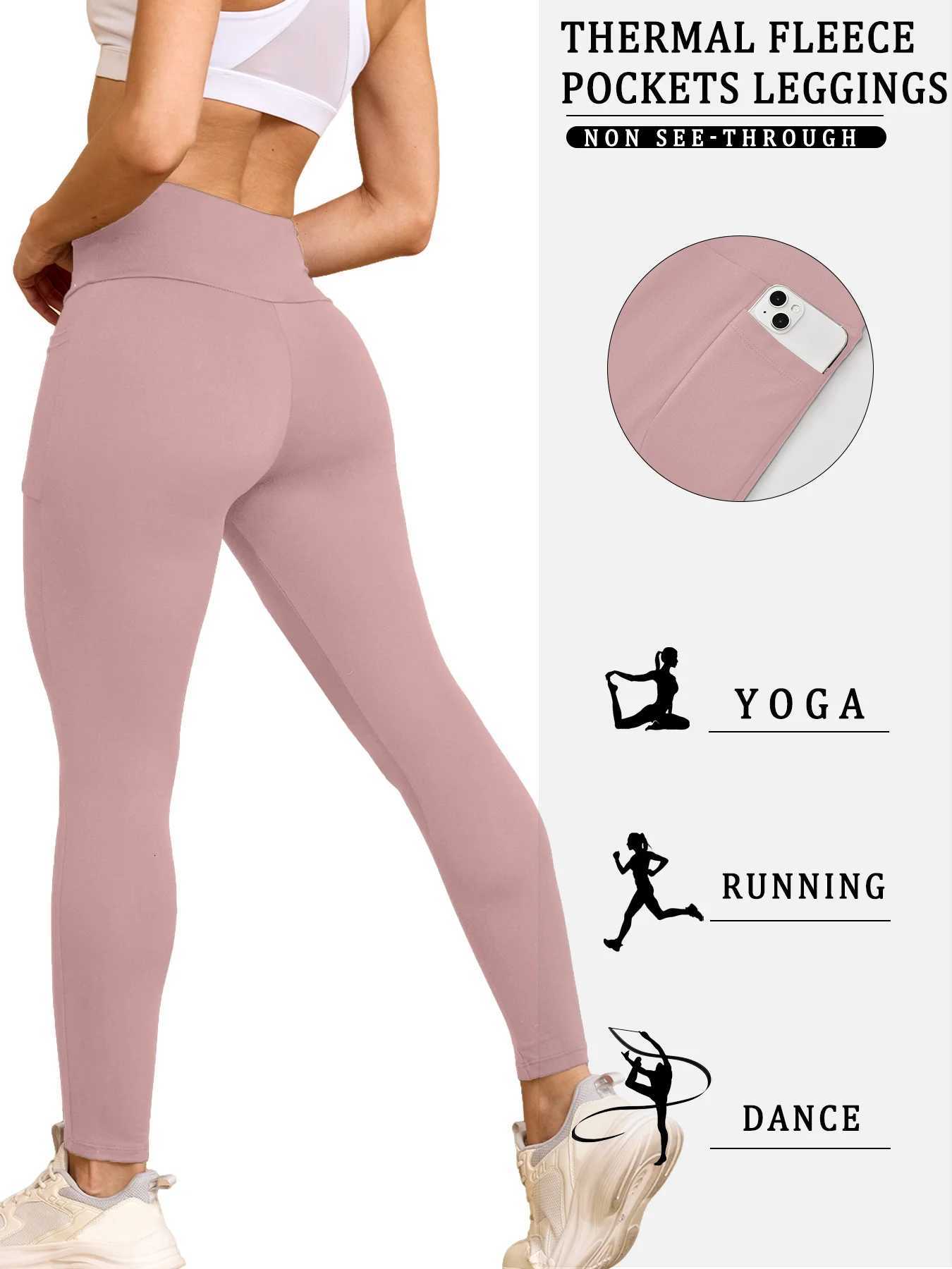 Womens Thermal Fleece Lined High Waisted with pockets Leggings Workout Winter Warm Thick Tights Soft Yoga Running PantsT251023