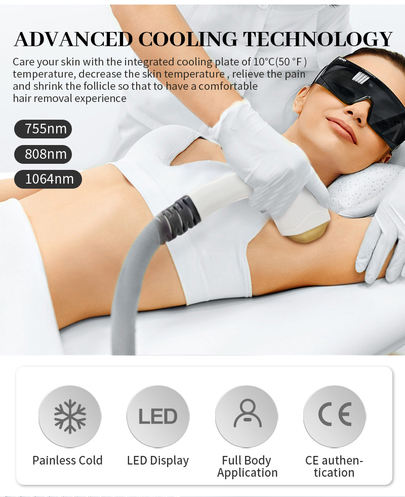 808nm+1064nm+755nm Three Wavelength Latest Diode Laser Hair Removal Equipment Painless And Permanent Power