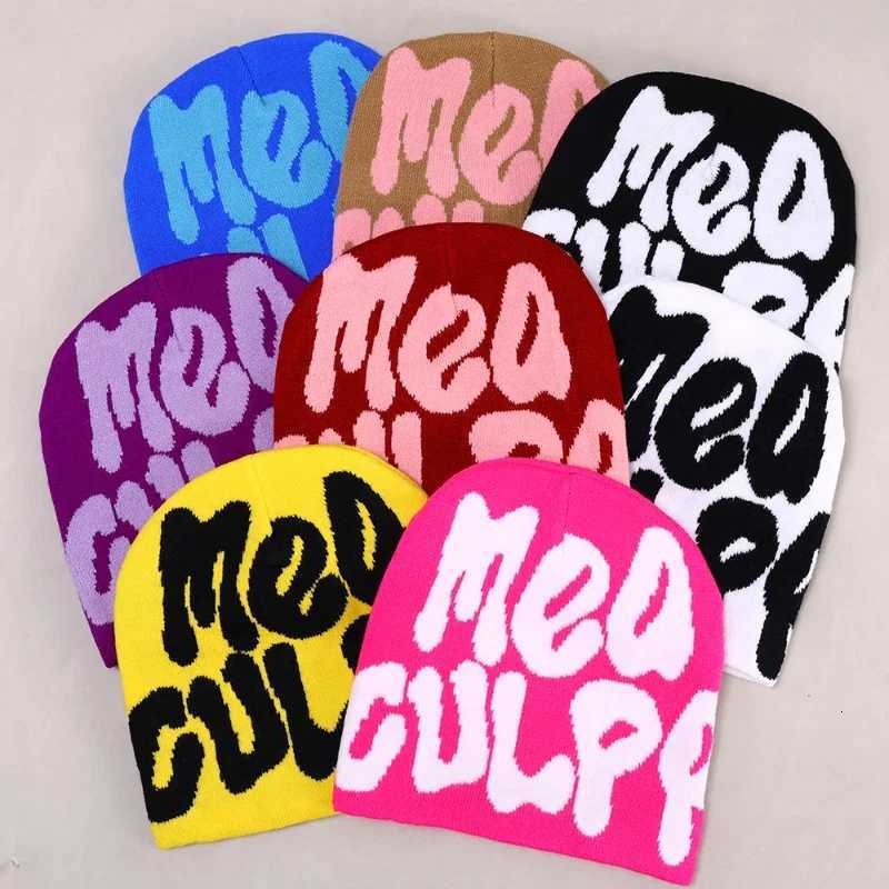 Y2K Knitting Beanies Hat Men Women Paragraph Quality Wool Cap Mea Culpa Warm Fashion Hundred Take Cold Cap for Women HatsXJ251023