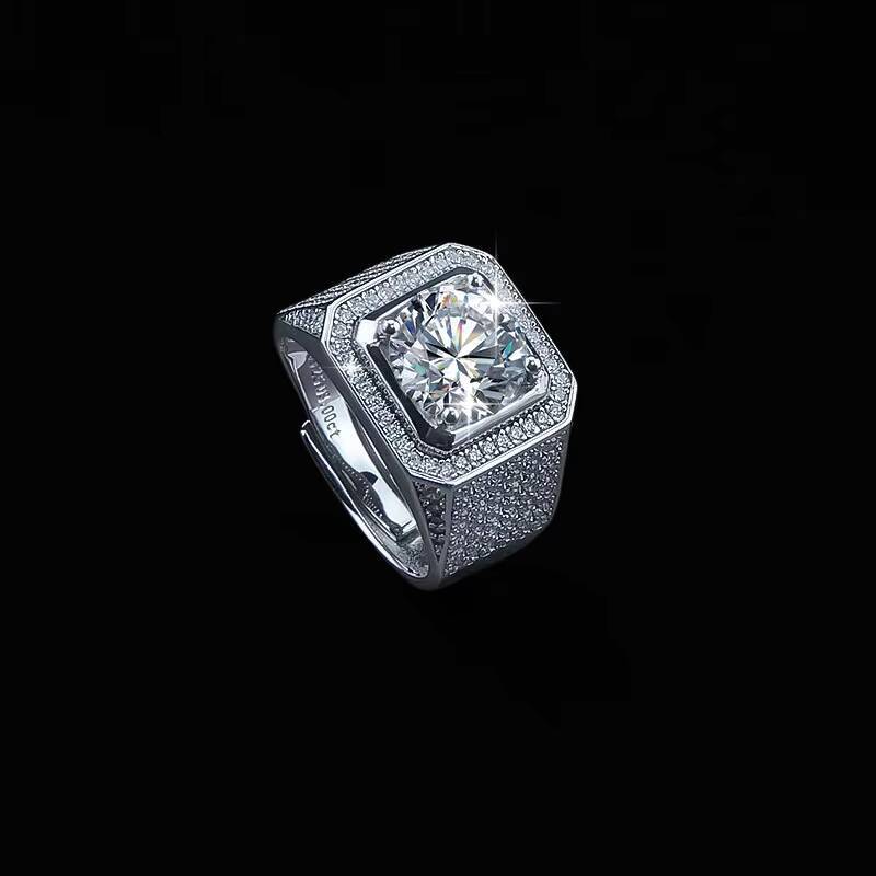 New Exquisite Jewelry Hiphop Luxury Fashion 925 Sterling Silver square Mossanite Mens Personality Ring Wholesale Jewelry