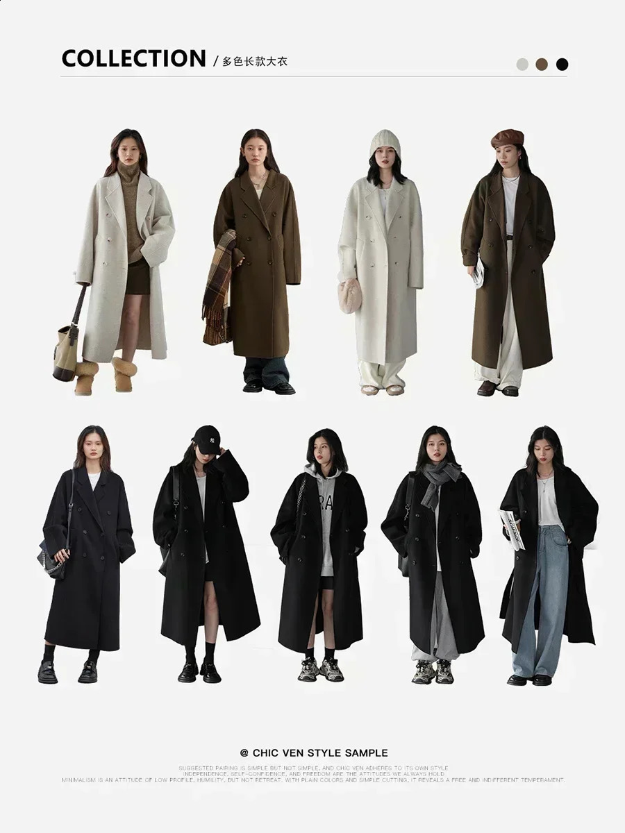 CHIC VEN Women Long Doublesided Woolen Coats Retro Loose Female Overcoat Double Breasted Ladies Windbreak Autumn Winter 251021