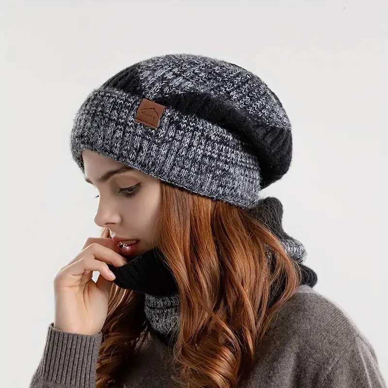 Winter Womens Twotone Hat with Velvet Bib Twopiece Knitted Hat Thickened Warm Earmuff Beanie Birthday Valentines Day ChXJ251023