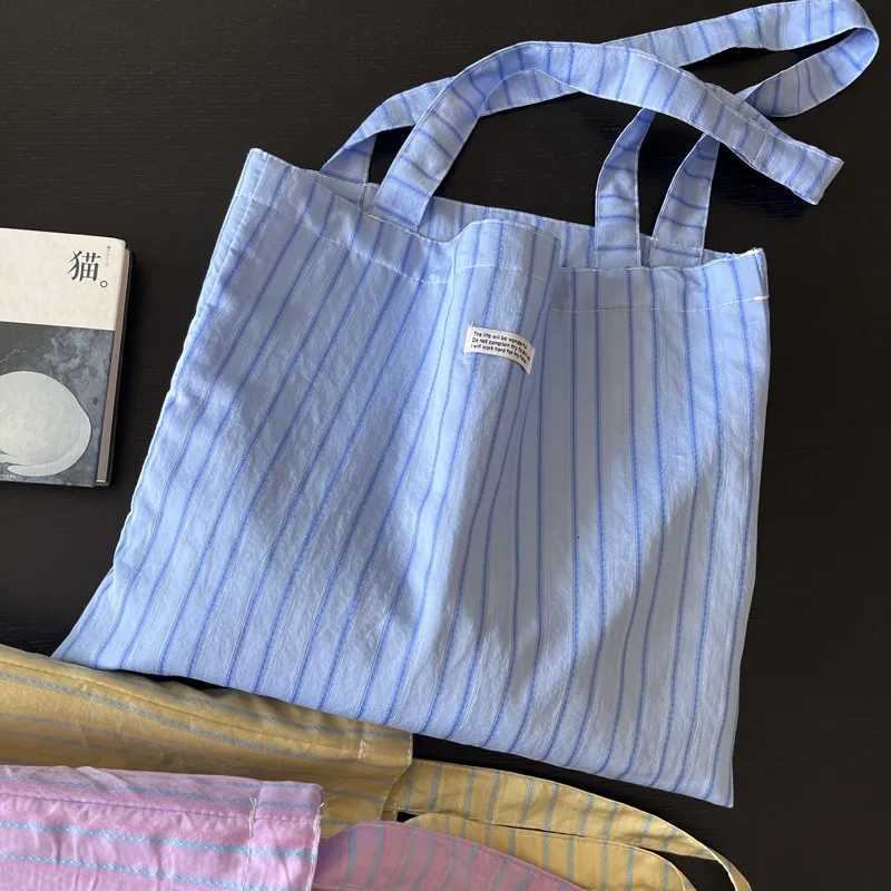 Contrast Color Womens Stripes Shoulder Bag Thin Cotton Ladies Eco Shopping Bags Casual Travel Female Girls Summer Tote HandbagsL251023