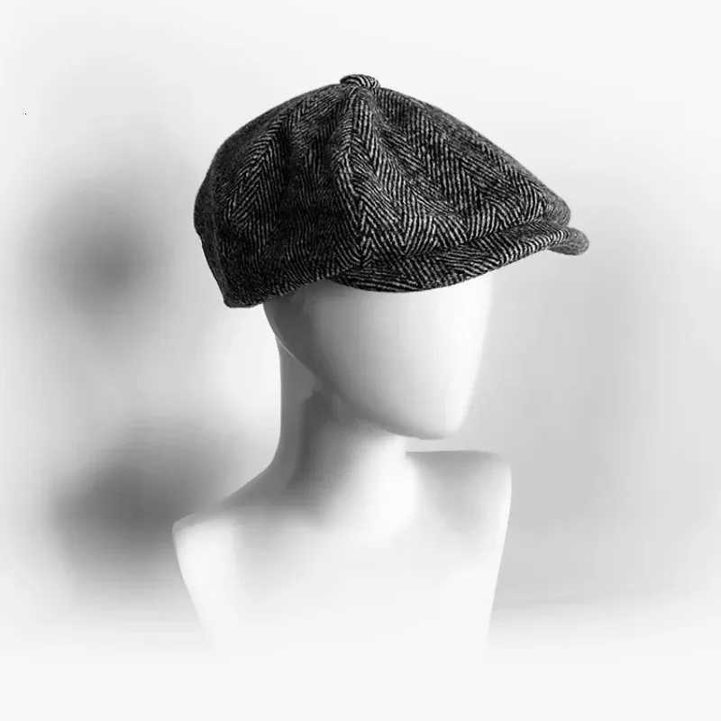 Retro Big Size 62cm Newsboy s Men Vintage Wool Warm Thick Beret Winter Driver Hats for Ma Tweed Casual Flat OctagonalW251023
