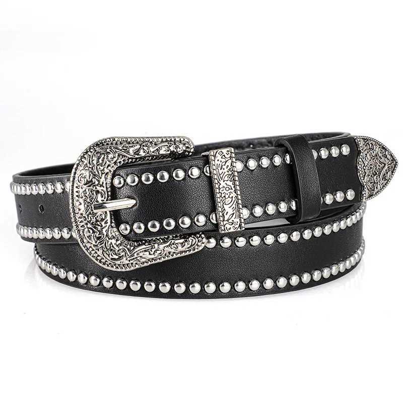 Mens and Womens Belt Fashion Rivet Punk Style Vintage Carved Buckle PU Leather BeltSubculture HipHop Y2k BeltFor Men WomenXJ251023