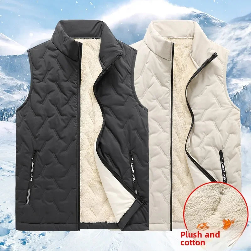 Autumn and winter fashion mens cotton vest jacket casual multifunctional plus size warm standing collar sleeveless top 251023